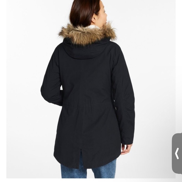 NWT 100% Organic Cotton L.L. Bean Black Coat Parka Removable Faux Fur Trim Hood - Picture 5 of 11